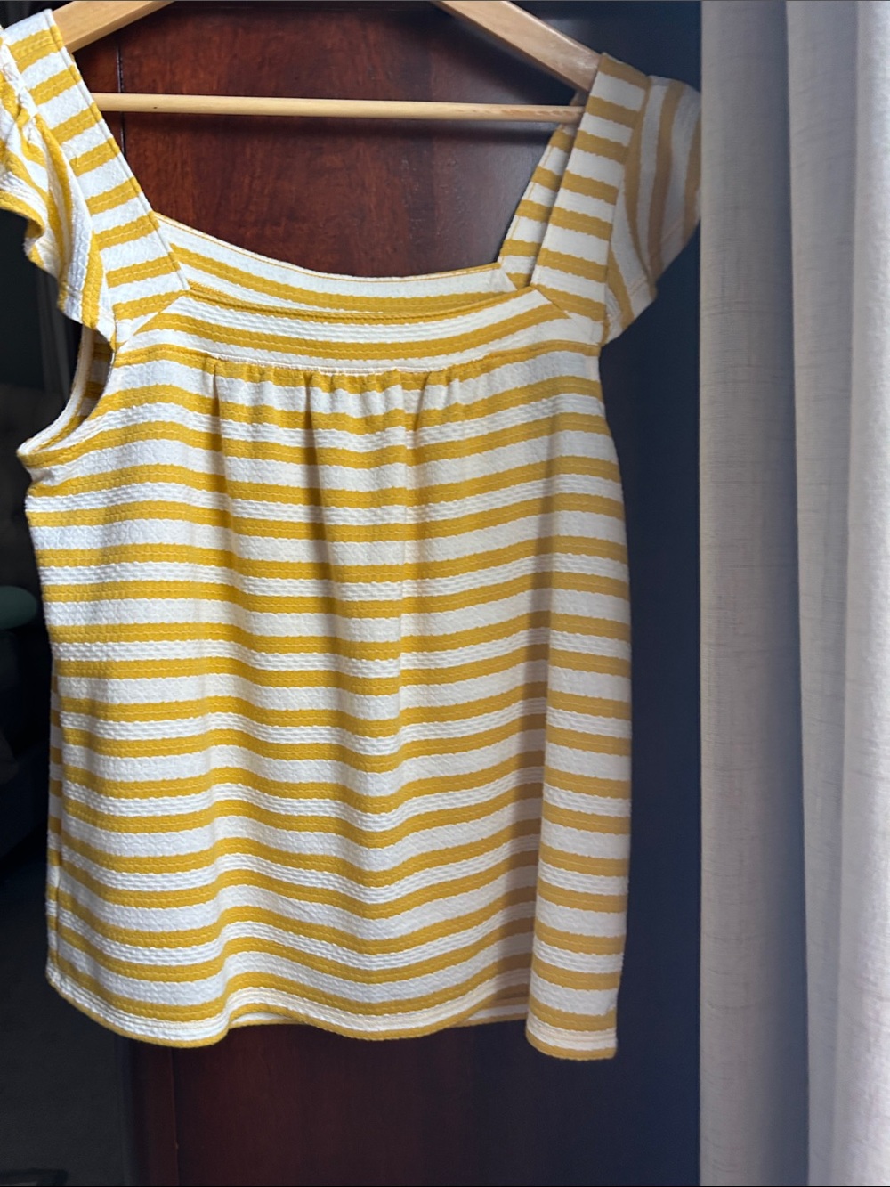 LOFT Yellow and White Striped Square-Neck Tank